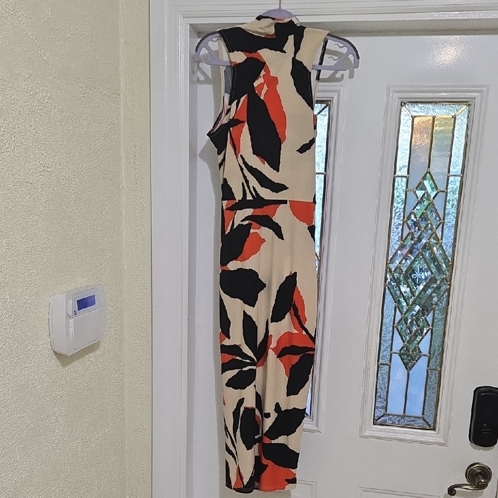Rachel Orange and Tan Elegant Sheath Dress - Picture 2 of 3